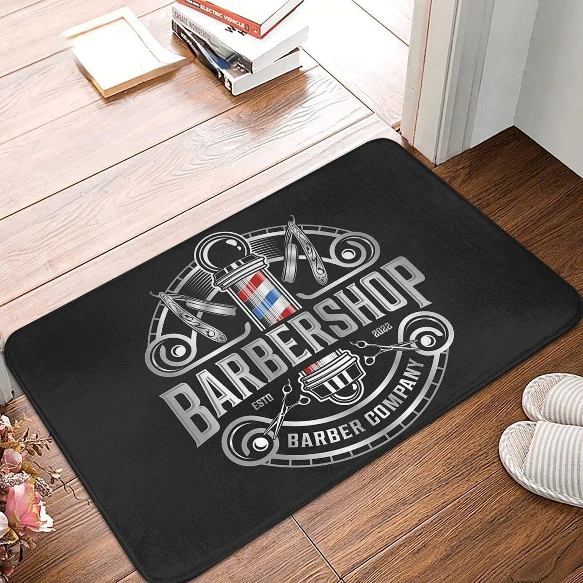 tapis sol noir barbershop vintage tondeuses ciseaux coiffeur couloir maison salle bain chambre prière