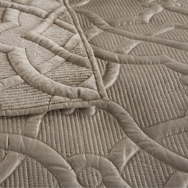 ensemble literie géométrique doux beige taupe chambre coucher couverture taies oreillers texturées