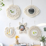 miroir mural macramé boho blanc franges décoration intérieure chambre salon artisanal