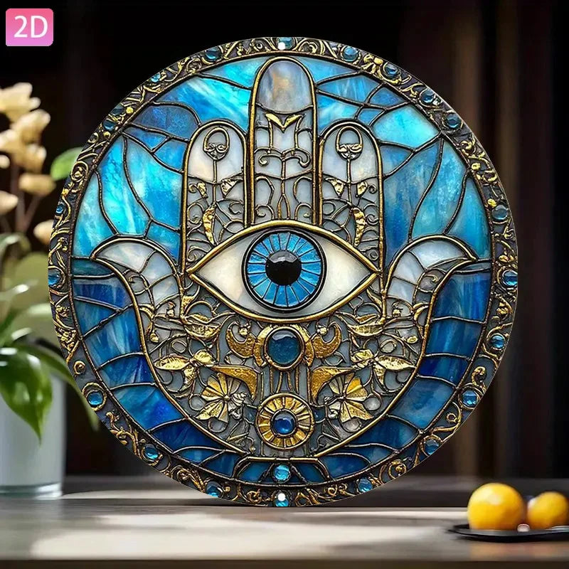 décoration murale hamsa bleu doré motifs floraux artisanal événements anniversaires fêtes noël