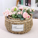 panier vannerie transparent insert plastique fleurs artificielles rustique intérieur bleu carreaux