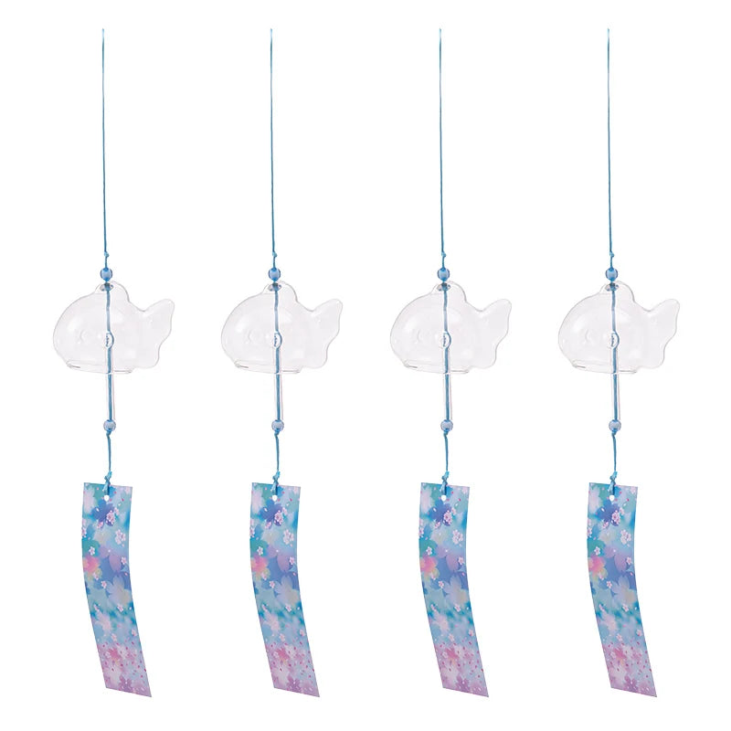 mobiles vent japonais verre transparent poissons chats décor extérieur rouge vert bleu blanc