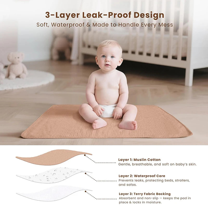 tapis change bébé fleurs animaux coton muslin couche impermécable doux moderne trisousse terry