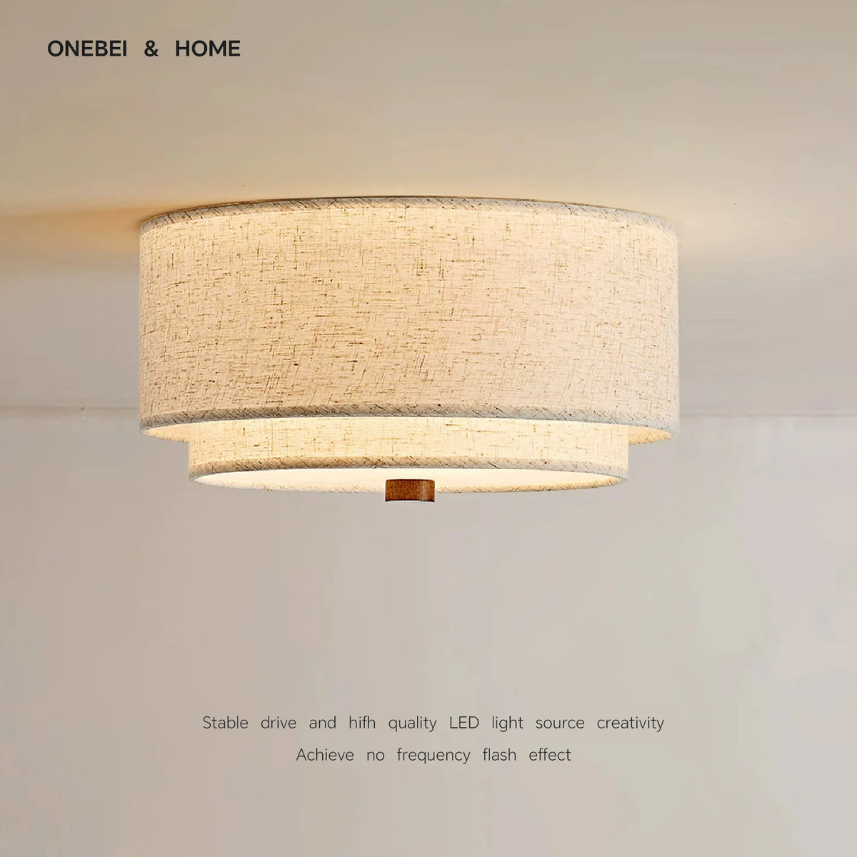lampe moderne tissu fini beige clair éclairage led surface télécommande