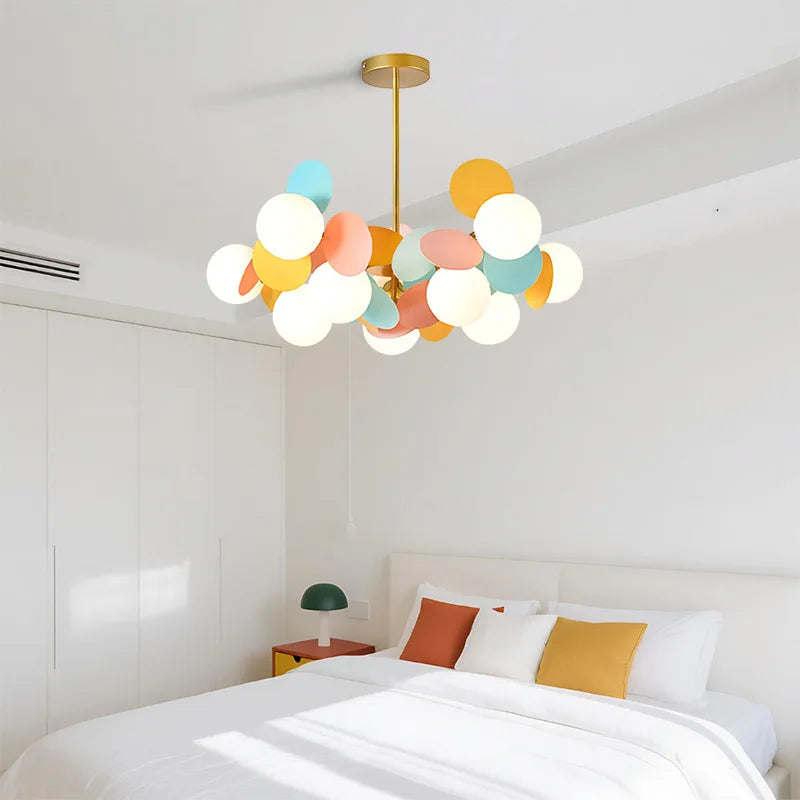 Suspension lumineuse moderne verre dépoli blanc bleu clair jaune rose orange pince suspension