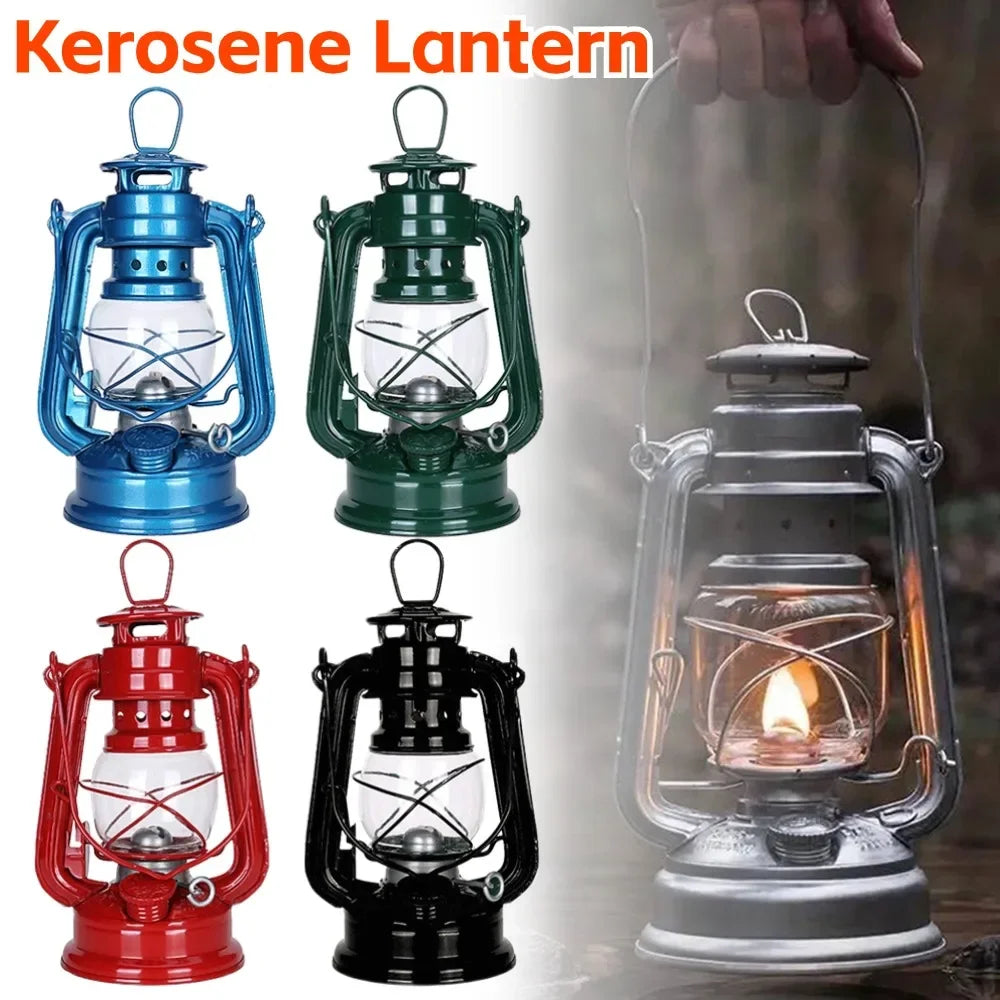 lanterne kérosène camping bleu vert rouge noir transparent classique vintage poignée suspension grille