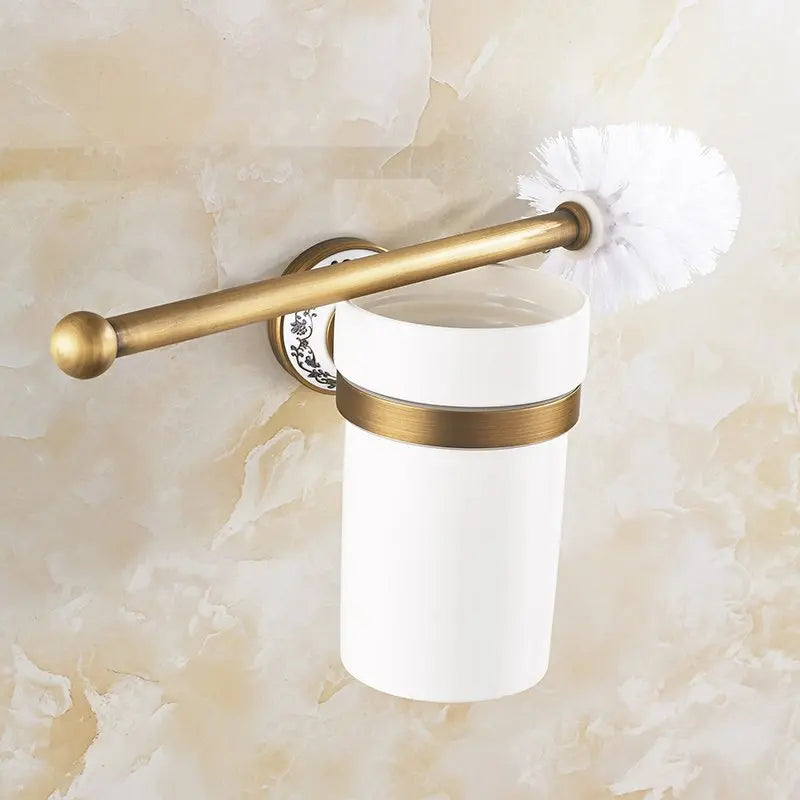 accessoires salle bain or motif floral classique porte serviettes brosse toilette porte sèche cheveux