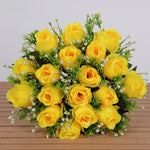 bouquet roses artificielles rouge orange bleu clair rose blanches intérieur décoration romantique classique anniversaire