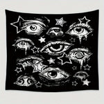 tapisserie étoiles yeux stylisés noir blanc contemporain grunge salon chambre décoration mur clips