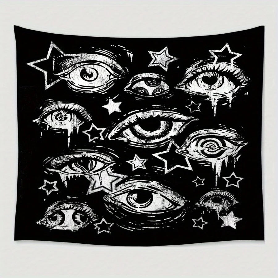tapisserie étoiles yeux stylisés noir blanc contemporain grunge salon chambre décoration mur clips