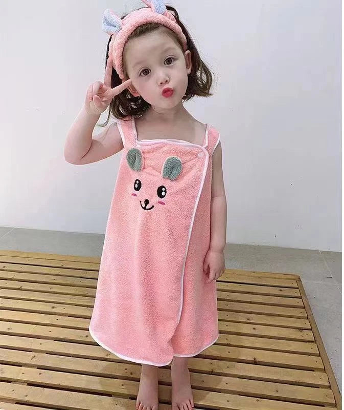 robe bain enfant souris brodée coton polyester beige vert rose rapide absorbante élégants confortable