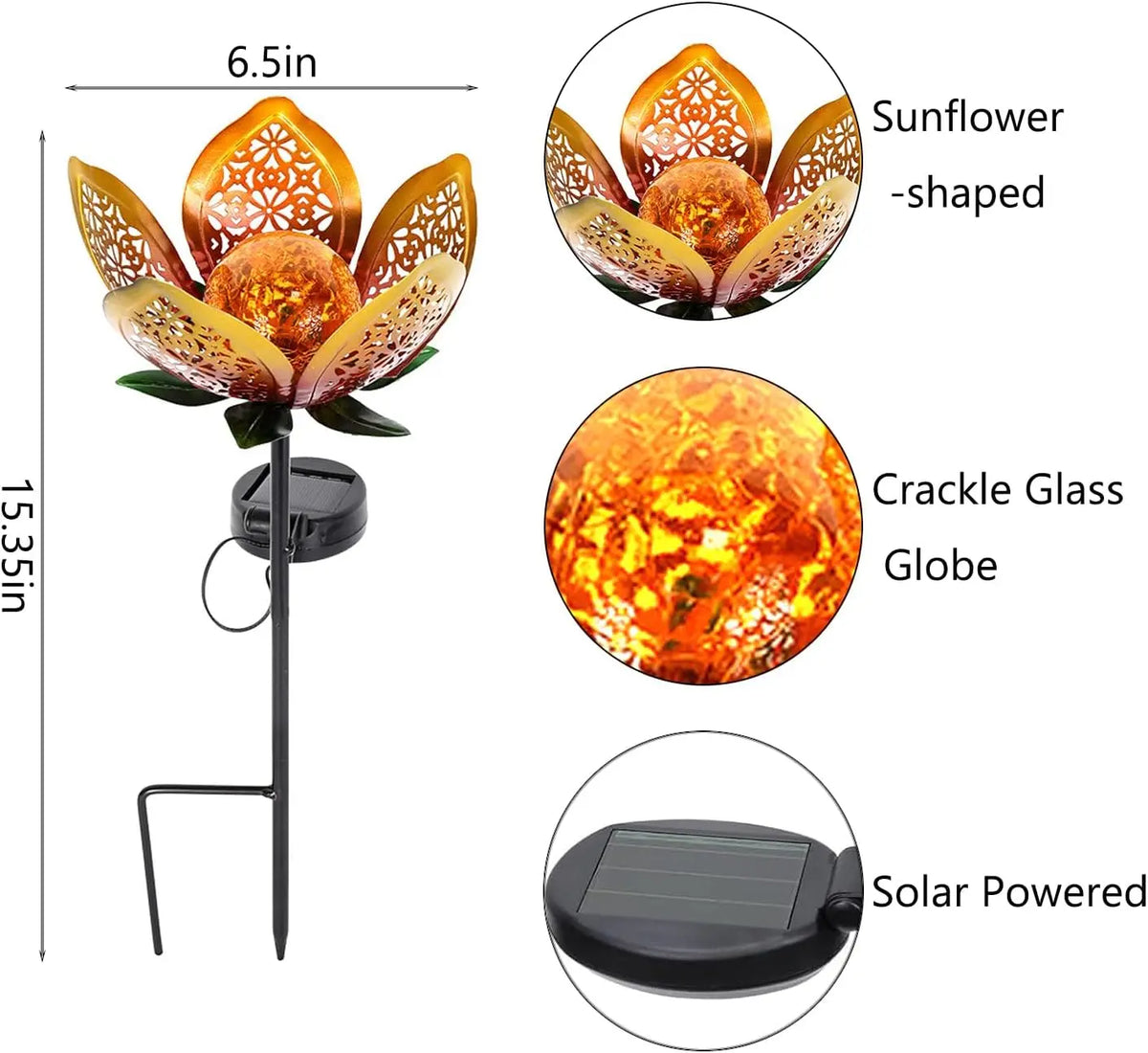 lampe solaire décorative fleurs stylisées orange doré moderne cristaux led autoinstallation patio