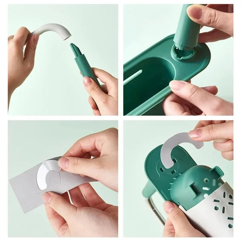 étagère cuisine pliable moderne adhésive vert blanc grille tissu bleu gris sponge toothbrush organizer