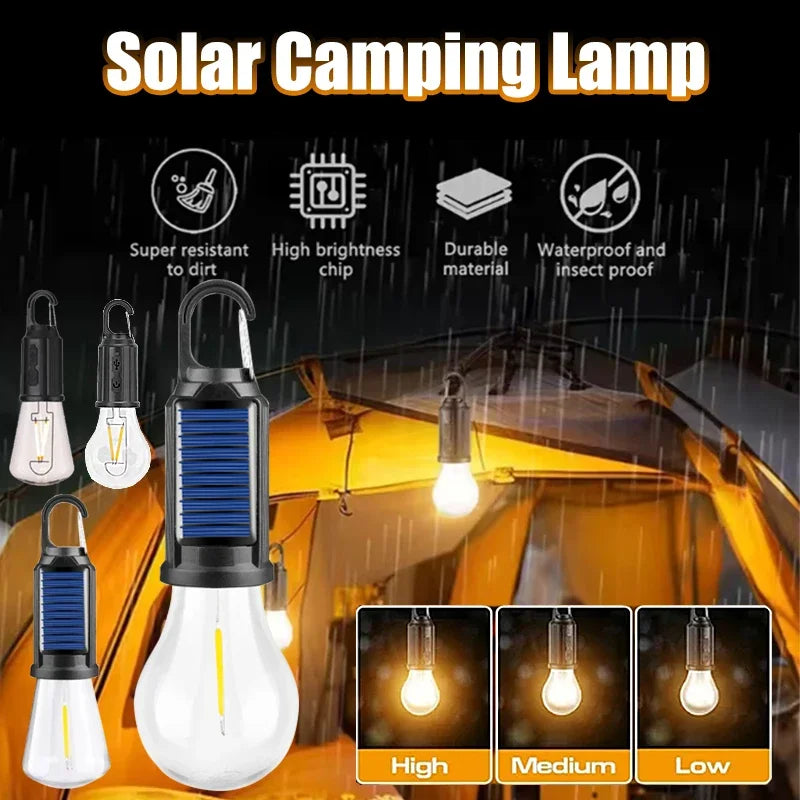 lampe camping solaire rechargeable portable blanc bleu moderne crochets câble usb