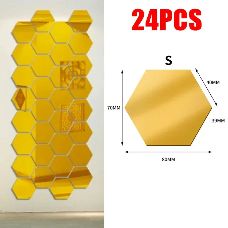 miroirs hexagonaux modernes argent doré adhésifs auto collants amovibles acrylique translucides décoration murale maison