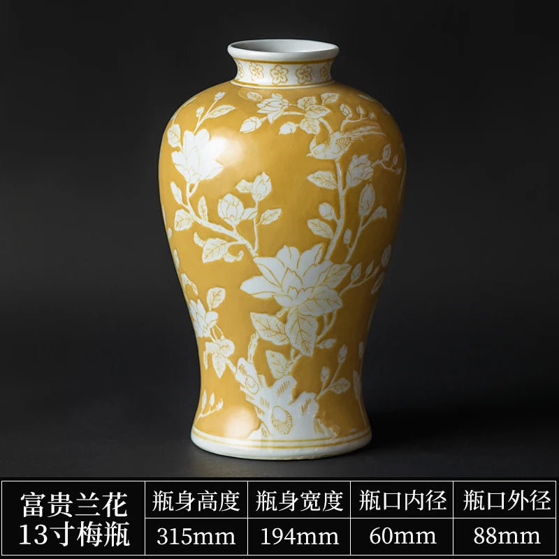 vase table céramique moderne jaune blanc fleurs hydroponique artisanal ornement classique