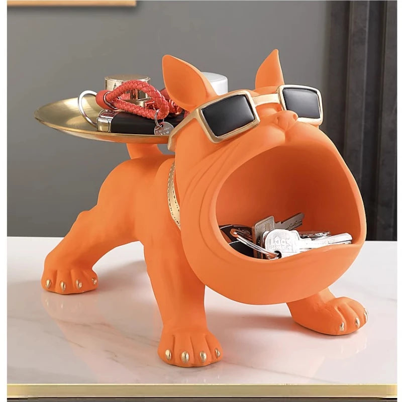 statue chien noir gris orange verte résine main doré bijoux clés moderne européen