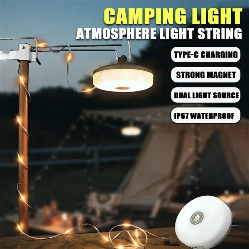 lumières solaires extérieures camping guirlande led 10mètres ambiance rgb portable crochet