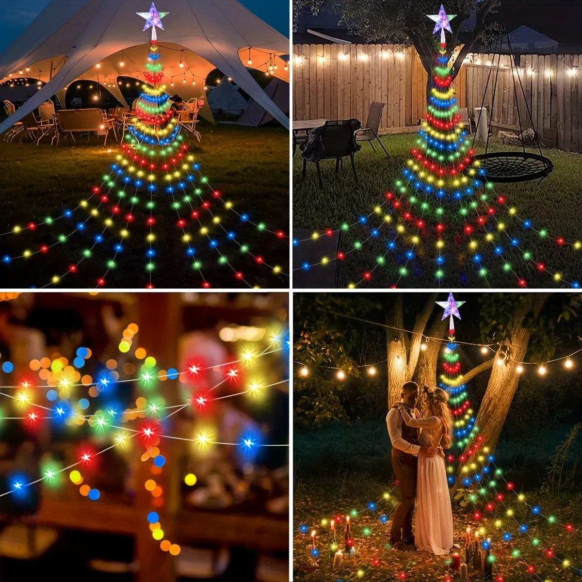 guirlande lumineuse multicolore leds cascade halloween noël moderne décoration usb solaire