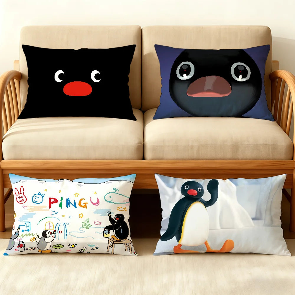 housse coussin pingouin dessin animé double face polyester 30x50cm 40x60cm 48x74cm 50x70cm chambre canapé