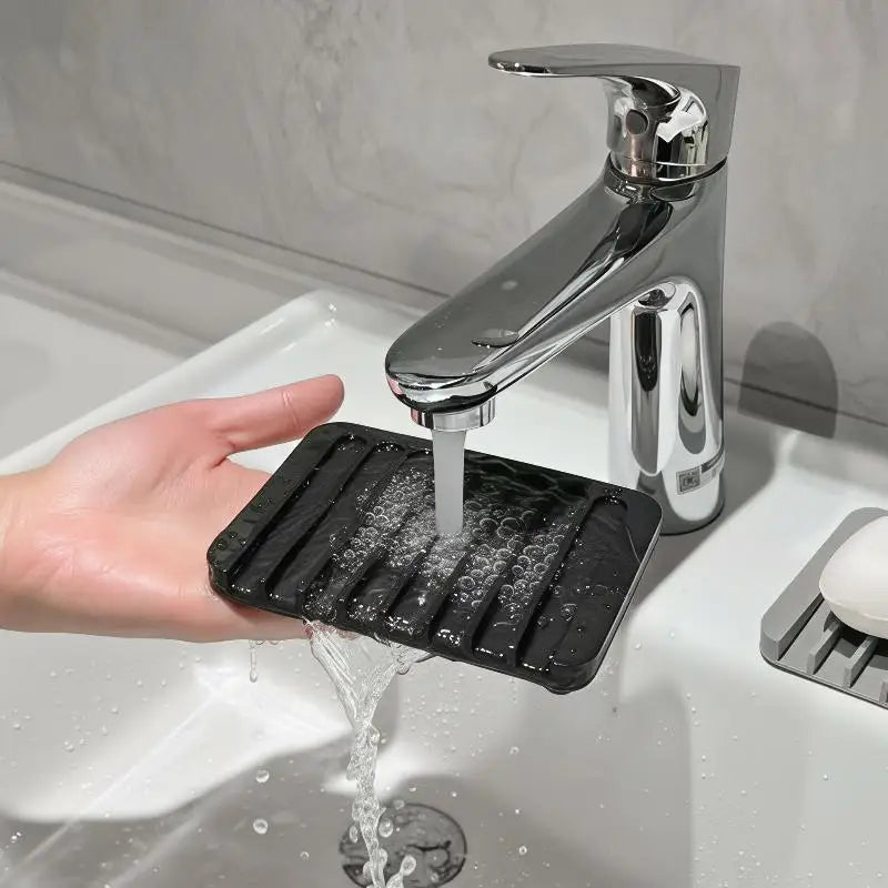 support savon noir rayures moderne égouttement éponge cuisine salle bain
