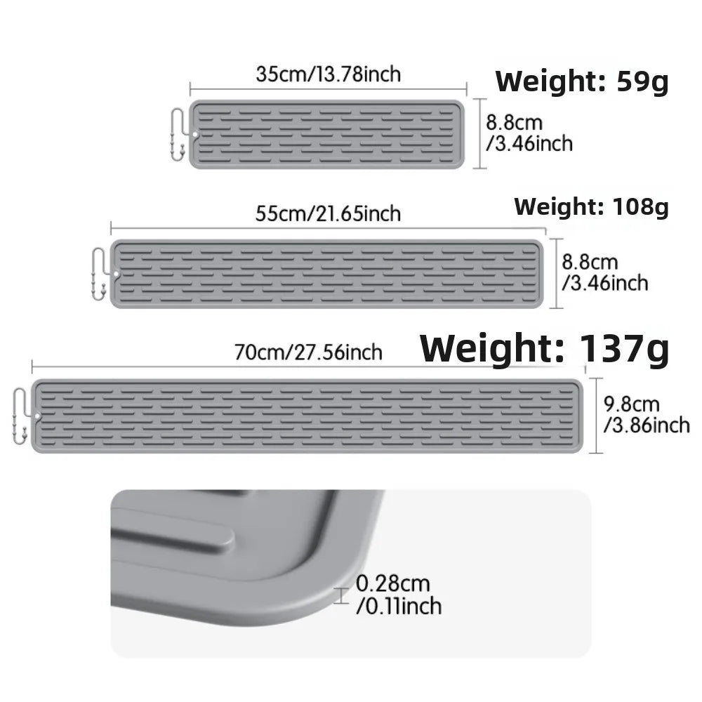 tapis drainage silicone gris moderne rainuré clips fixation cuisine vaisselle