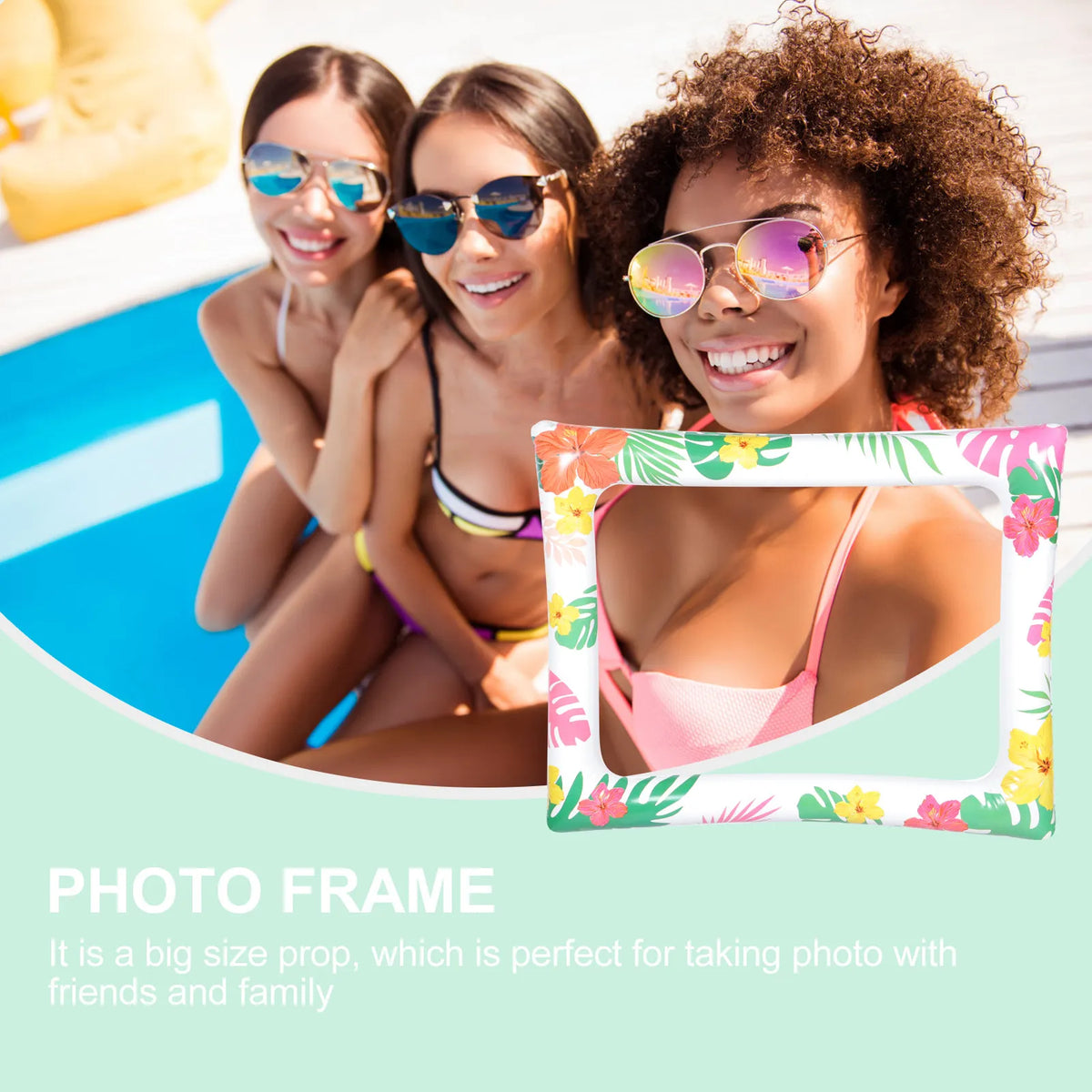 cadre photo gonflable fleurs tropicales hawaii party selfie frame moderne récréatif blanc vert rose