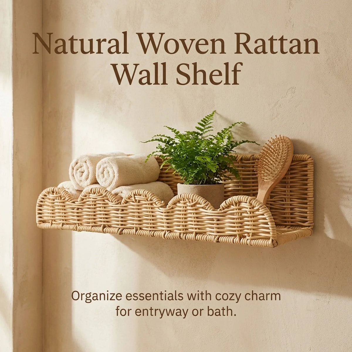 étagère murale rustique paniers tissés motifs scallops naturels respectueux environnement rangement