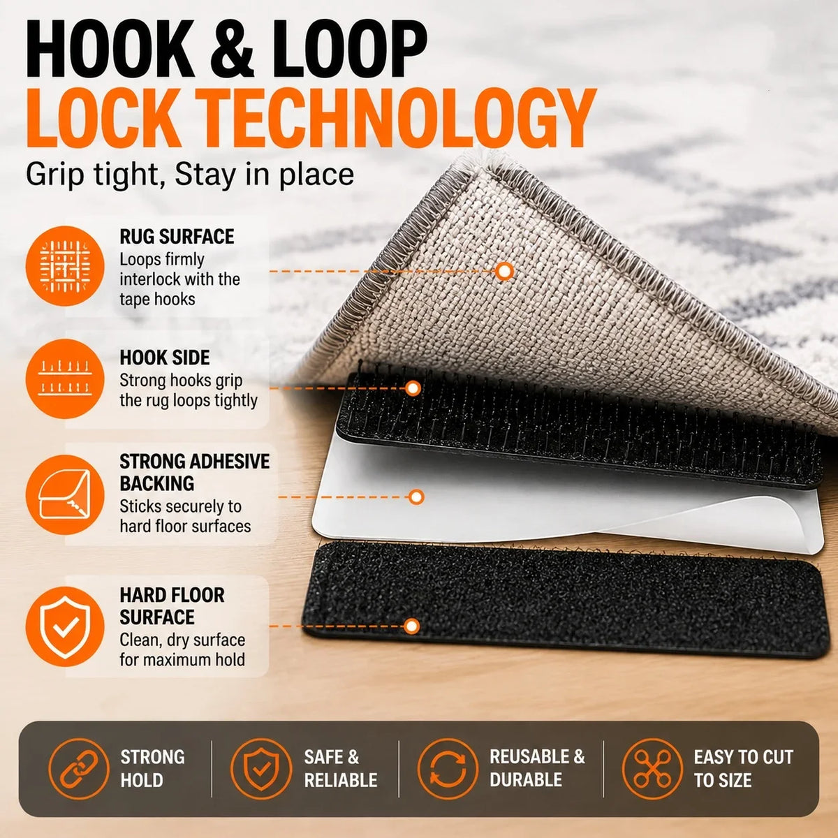 tapis antidérapants adhésifs beige noir texture tissée pratique fonctionnel antidérapants