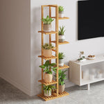 étagère moderne multi niveaux bois naturel pots plantes balcon salon minimalistestyle