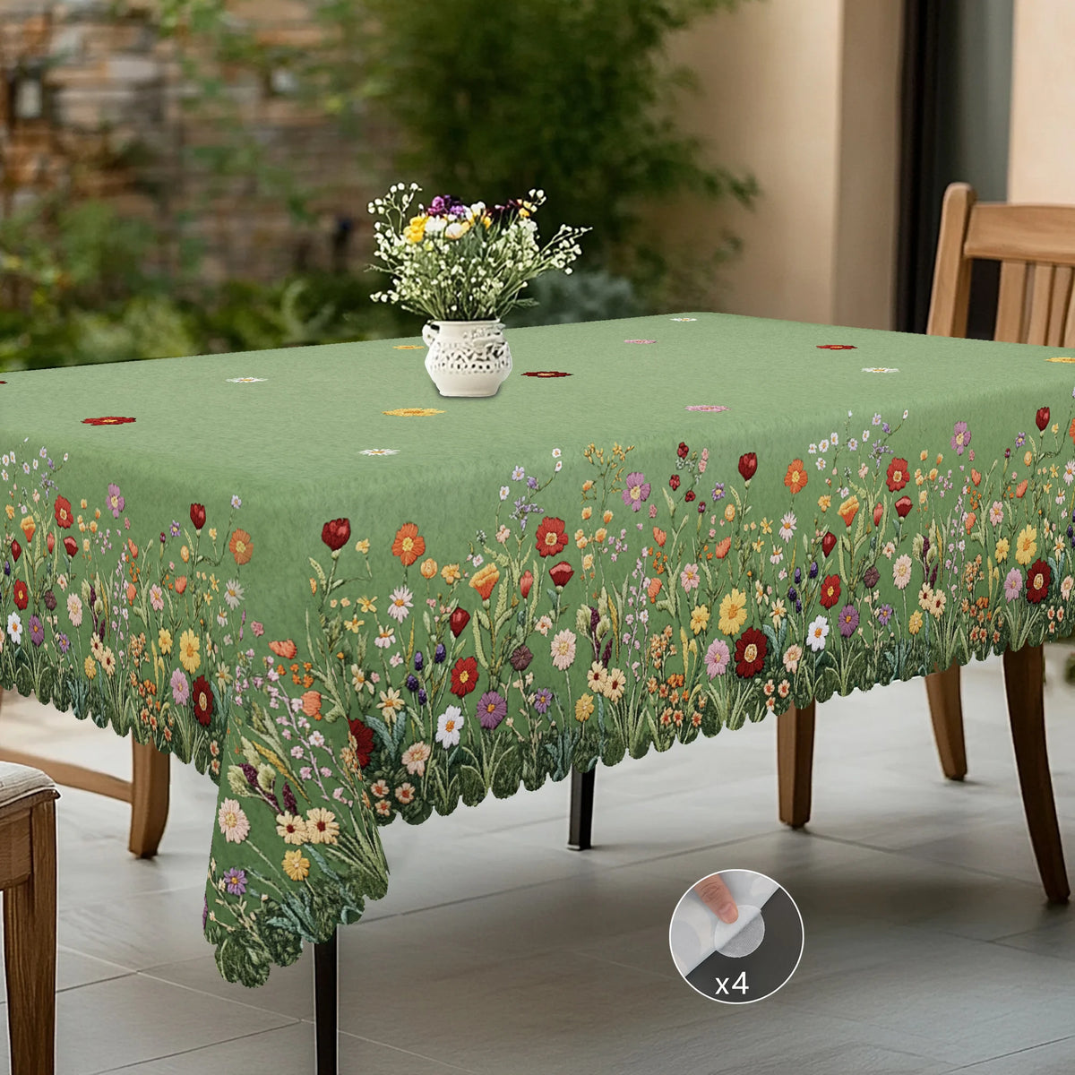 nappe fleurs colorées imperméable machine clips vert clair classique mariage fête anniversaireextérieur