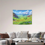tapisserie paysage montagneux impression numérique polyester décoration murale chambre salon moderne vert bleu blanc