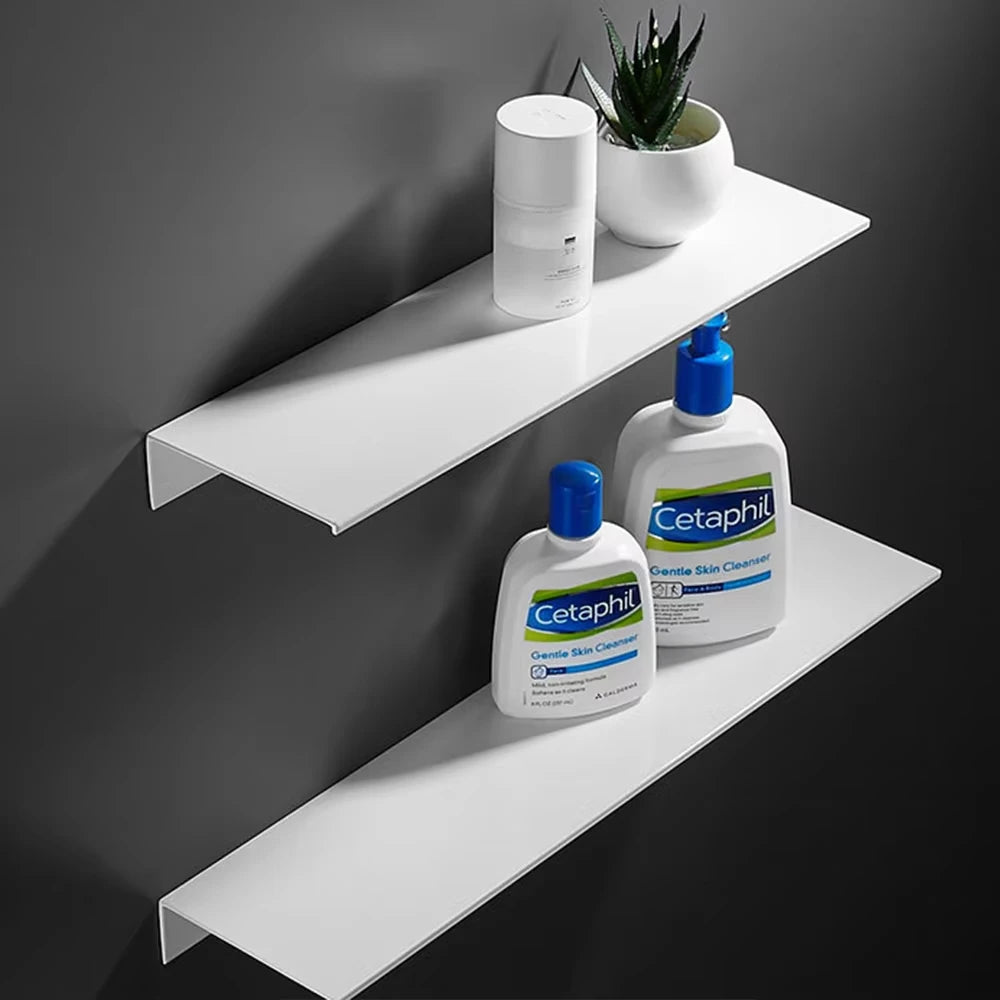 étagère murale aluminium blanc noir moderne minimaliste vis bouchons protection 30cm 40cm 50cm