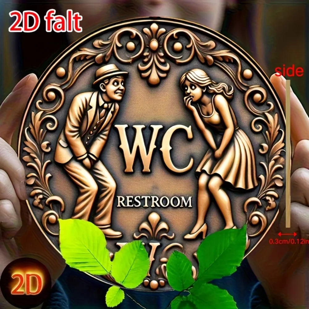 plaque decorative wc art deco bronze personnages humoristiques motifs floraux chambre bain