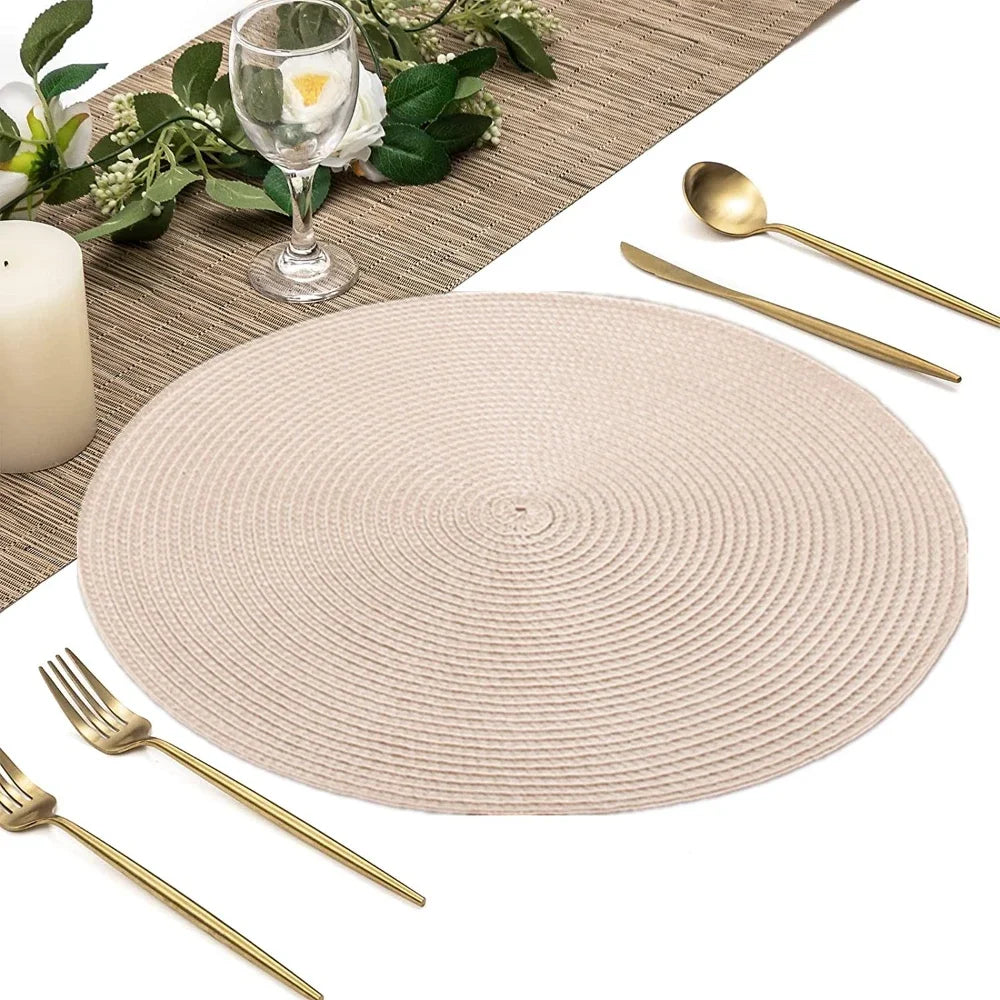 tapis table tissés motifs circulaires beige clair résistants chaleur facile nettoyer classique 34cm pièces