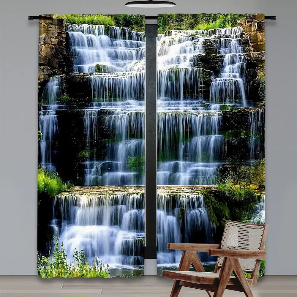 rideaux décoratifs cascade végétation luxuriante deux panneaux polyester moderne naturel
