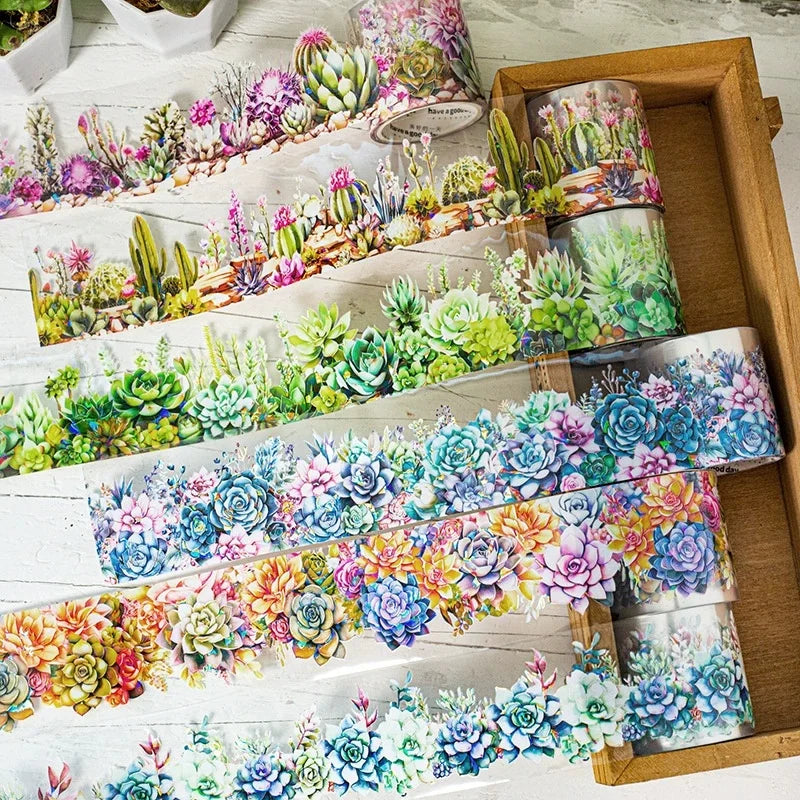 ruban washi multicolore fleurs cactus moderne journal scrapbooking projet diy planner cartes adhésif