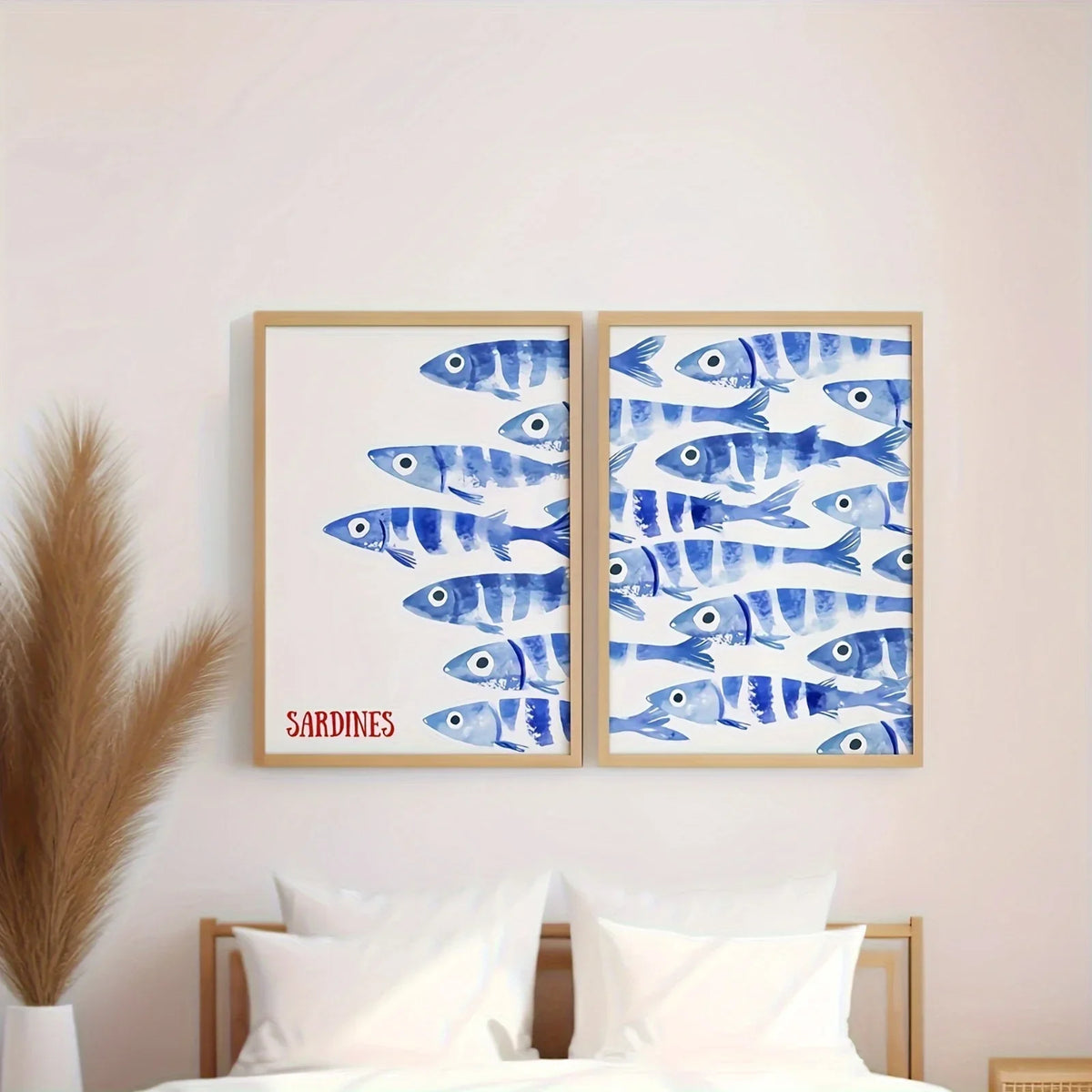 peinture toile poissons stylisés bleu moderne décoration salon animal compagnie