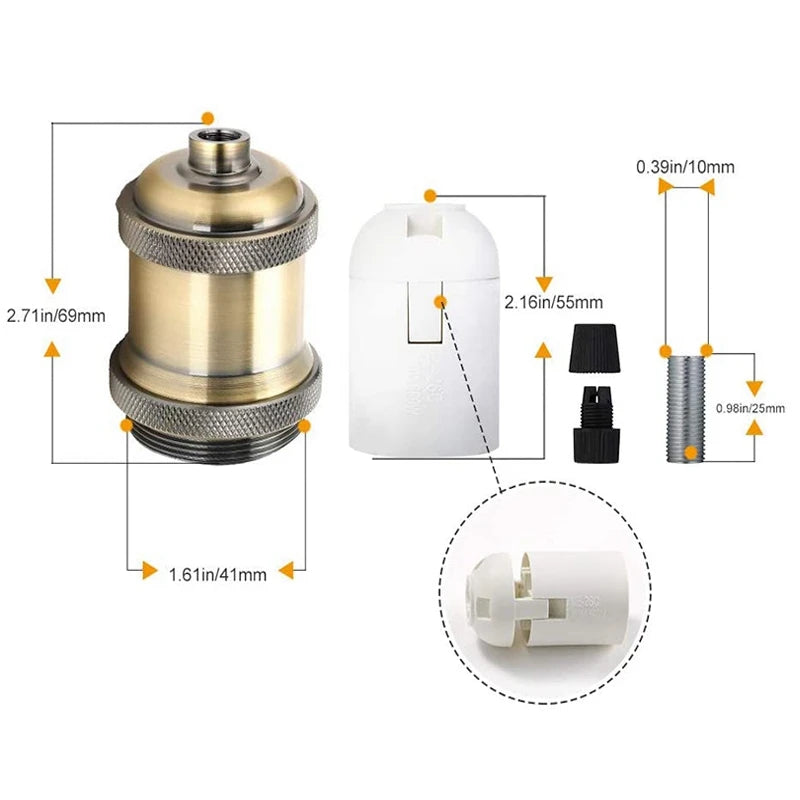 support ampoule e27 métal vintage industriel finition argent bronze cuivre lampe suspension rétro