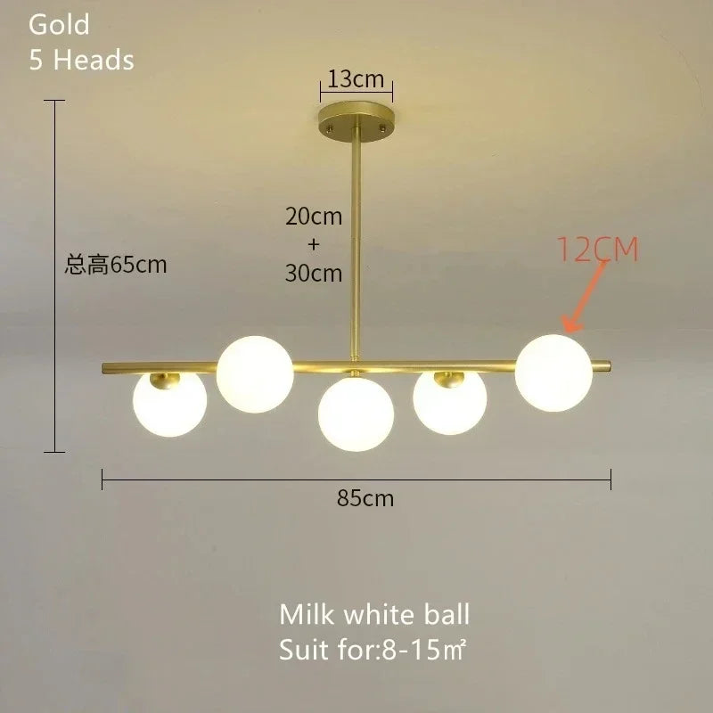 suspension lumineuse moderne têtes boules verre blanc mat noir doré