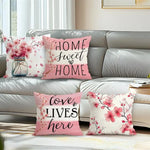 housse coussin polyester imprimé fleurs rose branches moderne blanc chambre lit set 4pcs