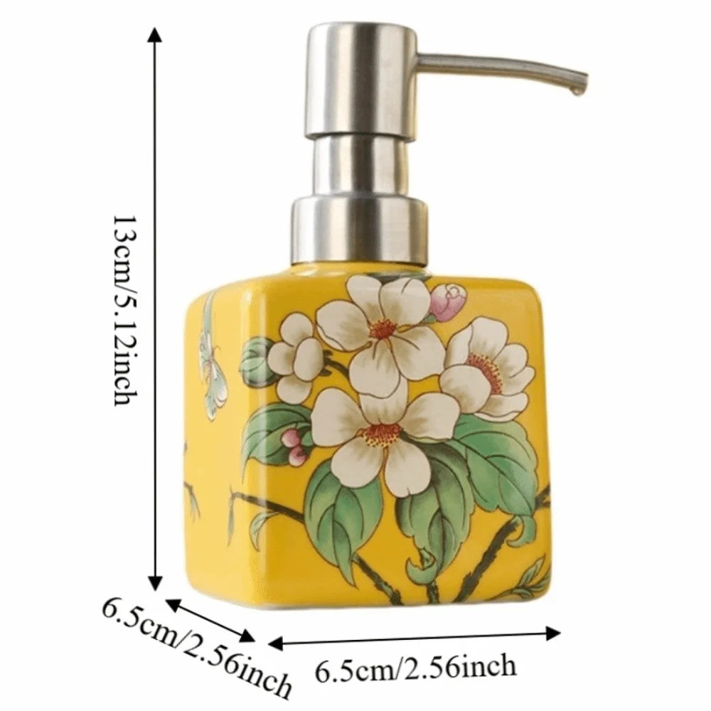 distributeur savon liquide fleurs papillon bleu jaune rose étanche rechargeable classique floral maison