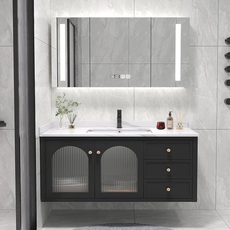meuble salle bain bois massif vasque miroir armoire murale blanc moderne robinet