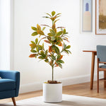 plantes artificielles arbres feuilles colorées moderne intérieur extérieur soie verte orange jaune exposition festive