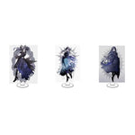 figurine anime bleu noir gris broderie plissé feuilles support circulaire acrylique