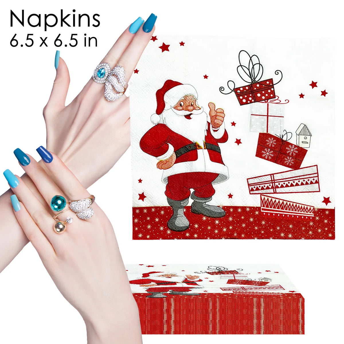 serviettes papier noël père noël cadeaux étoiles motifs géométriques blanc rouge gris vert festive