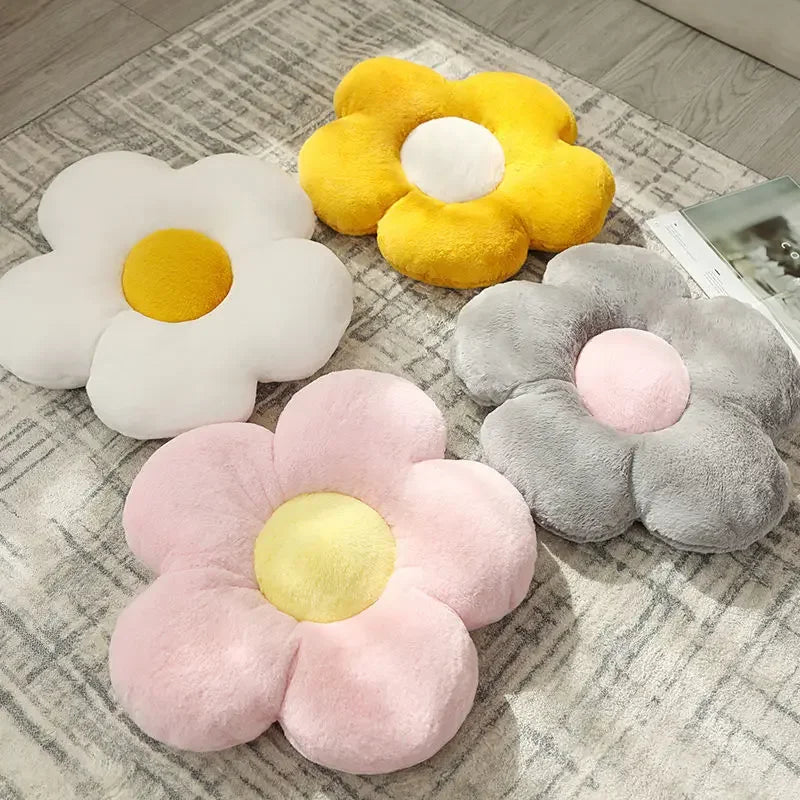 coussin peluche floral couleurs vives motif fleur peluche douce moderne confortable adhésif blanc jaune