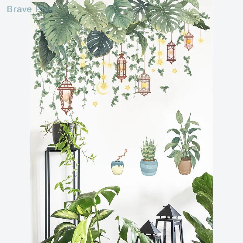 stickers muraux feuilles tropicales plantes decoratives adhésifs maison salon enfants naturels vert orange bleu
