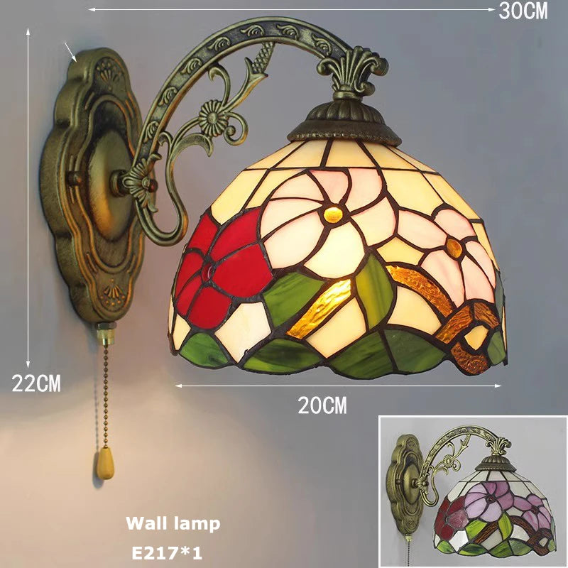 lampe suspension tiffany multicolore art nouveau oiseaux floraux rouge jaune vert bleu