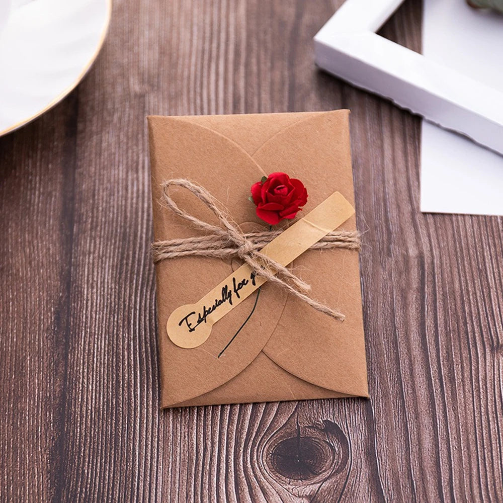 cartes voeux vintage enveloppes fleurs artificielles ruban jute anniversaire mariage noel retraite